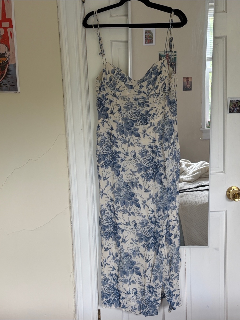 Reformation Blue Floral Cream Maxi Slip Dress